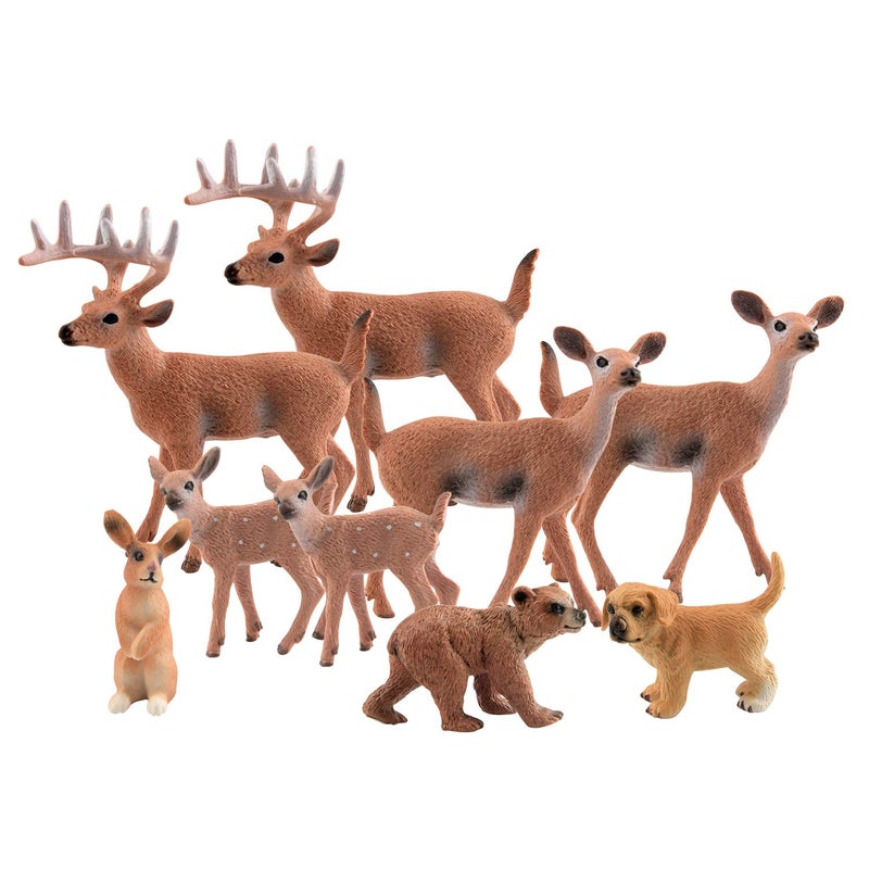 TUPARKA 9Pcs Forest Animals Set, Miniature Figures Woodland Animals Deer Figurine, Dog, Rabbit, Bear Figure Miniature Woodland Cake Toppers - Image 1